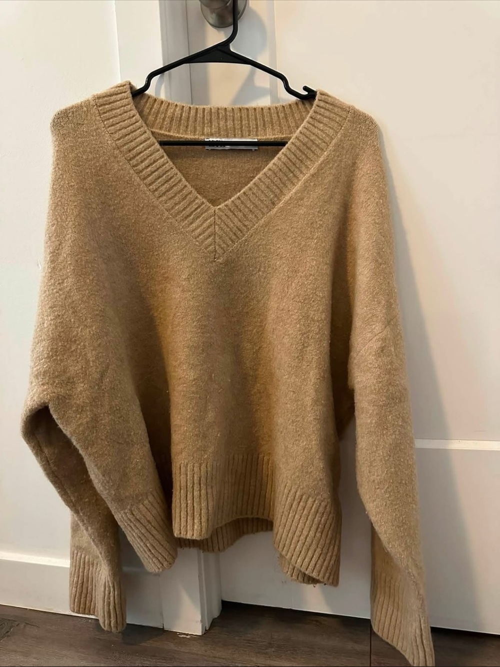 Zara V-Neck Sweater in Camel Tan